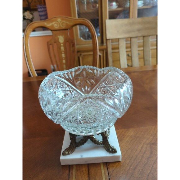 Footed Crystal Cut-Glass Bowl Marble Base